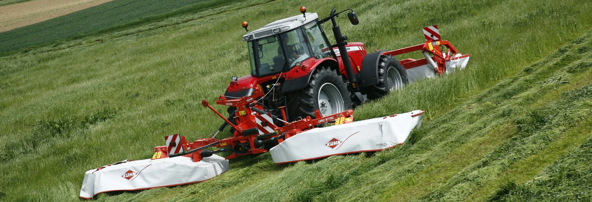 Huhn mowing grassland